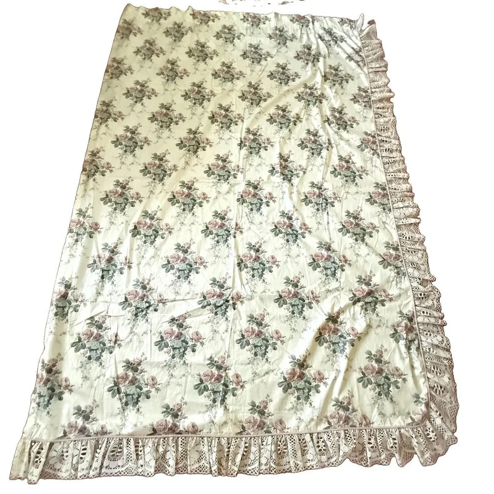 Vintage Croscill Chestnut Hill Rose Curtain Panels 3 Waterfall Valance Set 5Pc